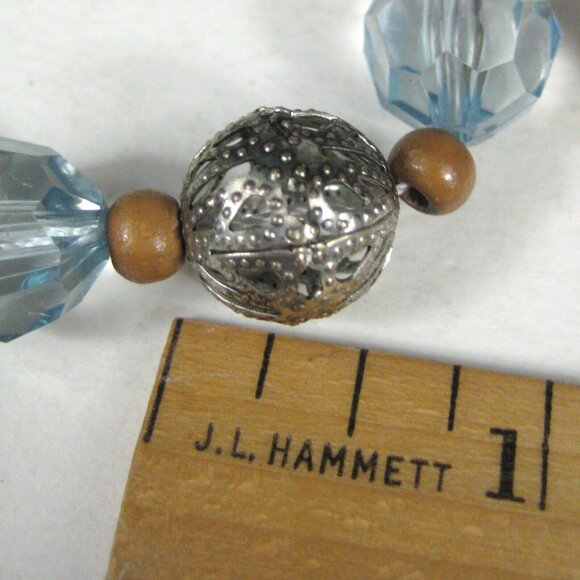 Necklace Women 60 Inch Jewelry Silvertone Blue Wooden Rope Lariats FLAWED Beads - Picture 10 of 10